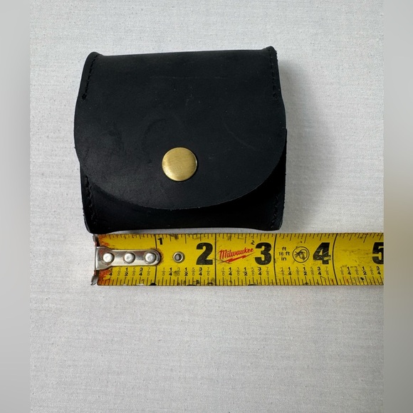 Black Leather Coin Pouch with Gold Button - Picture 2 of 5